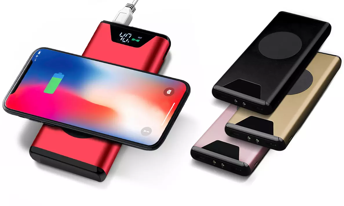 1 ou 2 chargeurs sans fil 20.000mAh compatible iPhone/Samsung avec câble connecteur Lightning/microUSB en option - Primary Image