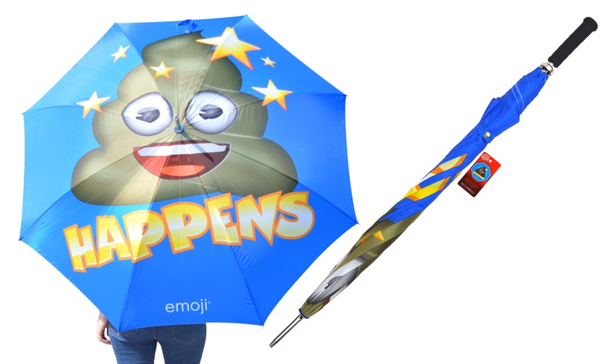 Image 1: Two Emoji Poop Golf Umbrellas