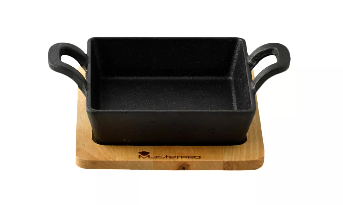 Batterie de cuisine en fonte de petite taille de la marque Masterpro avec support en bois de bambou - Image 7