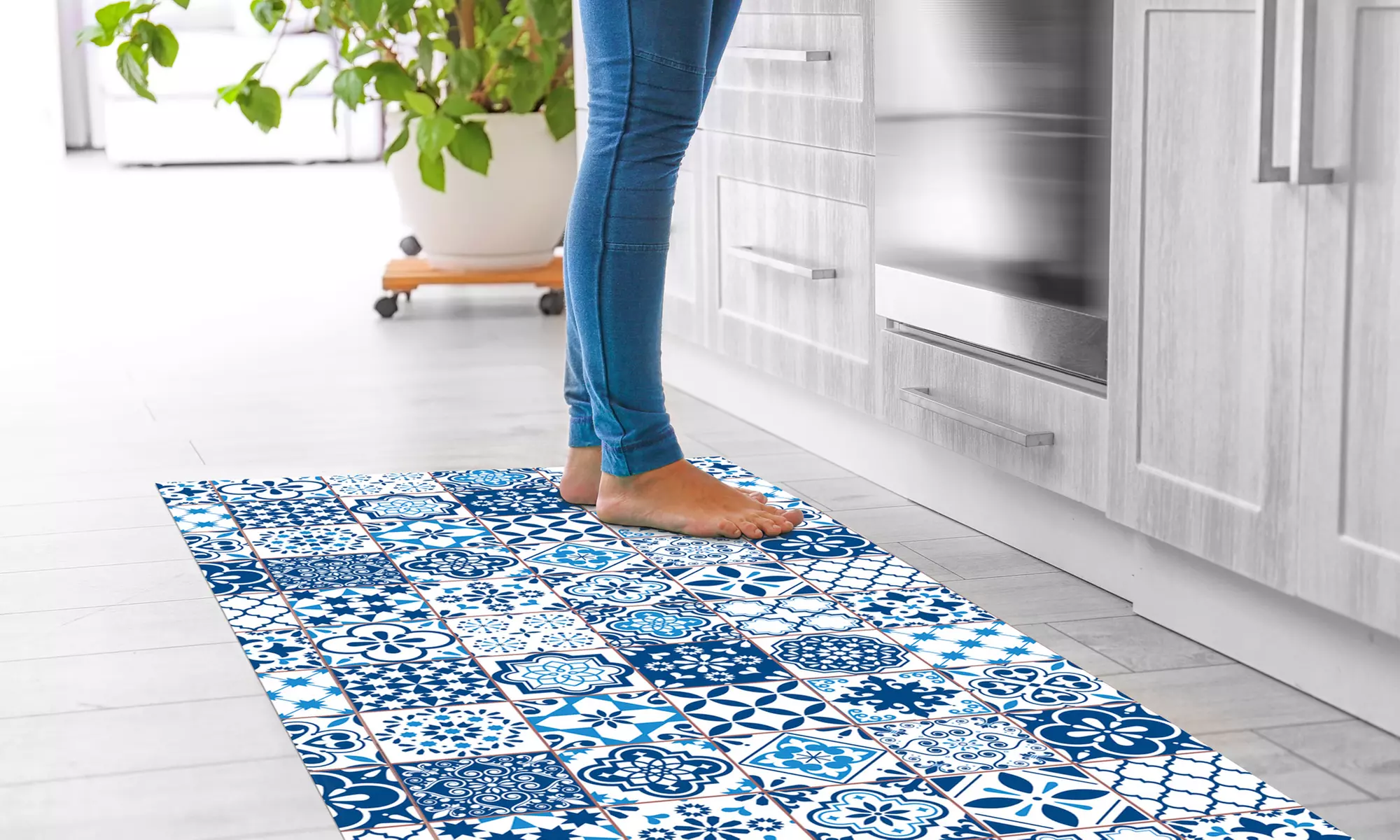 Alfombra de cocina con diseño de azulejos y reverso antideslizante
