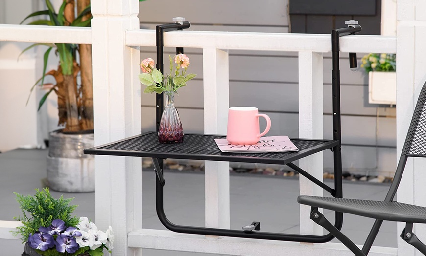 Image 1: Outsunny Balcony Hanging Table