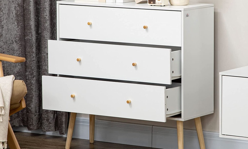 Image 3: HomCom Three-Drawer Storage Unit