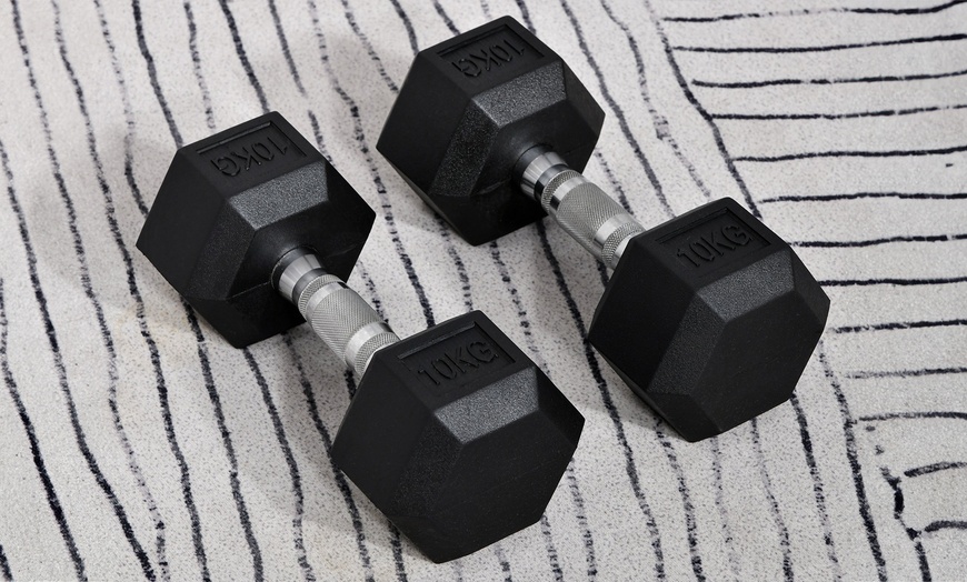 Image 8: HOMCOM Hex Dumbbell Weights 4kg-20kg; Rubber Weight and Metal Grip