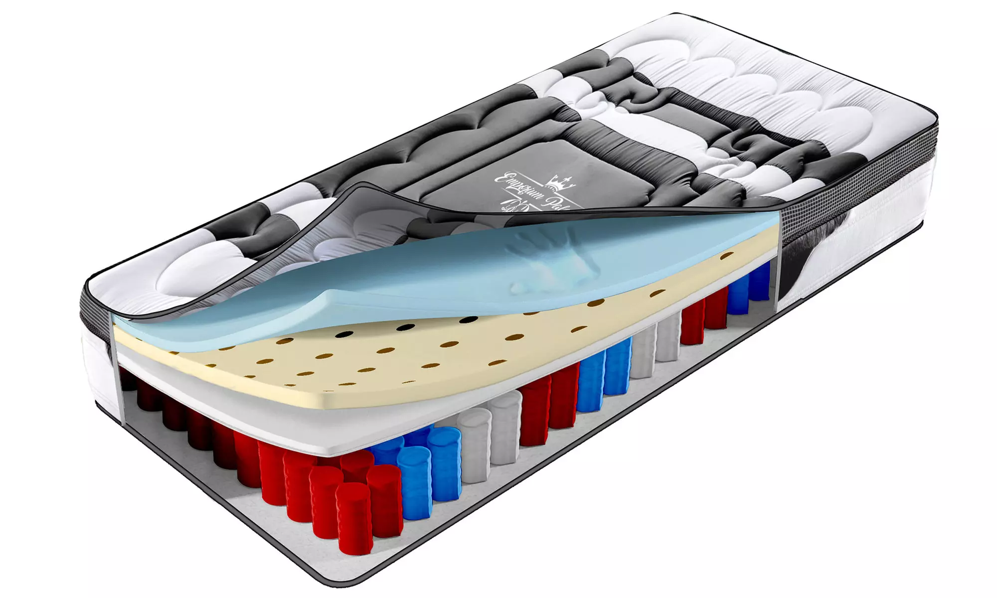 Matelas "Ambassador" de 32 cm, à mémoire de forme, latex et ressorts ensachés, marque Sampur, livraison offerte - Second Medium