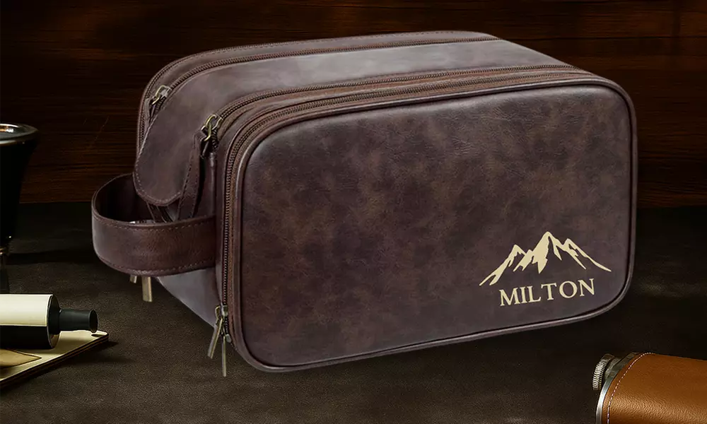 Travel in style with personalized vegan-friendly leather toiletry bag