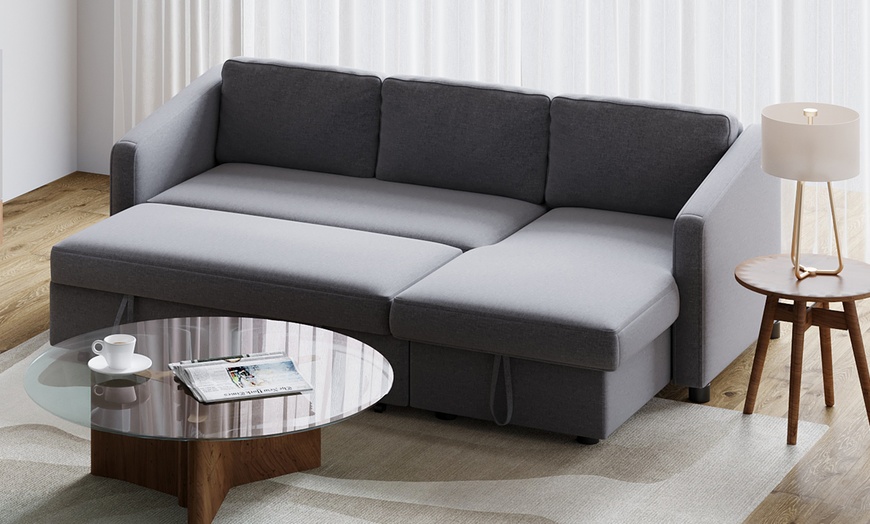 Image 2: Corner Sofa Bed with Storage for 3 Seaters