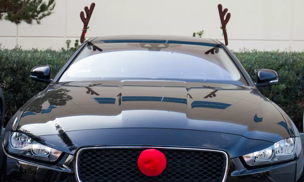 Reindeer Antlers and Rudolph Nose Universal Holiday Car Costume - Second Medium