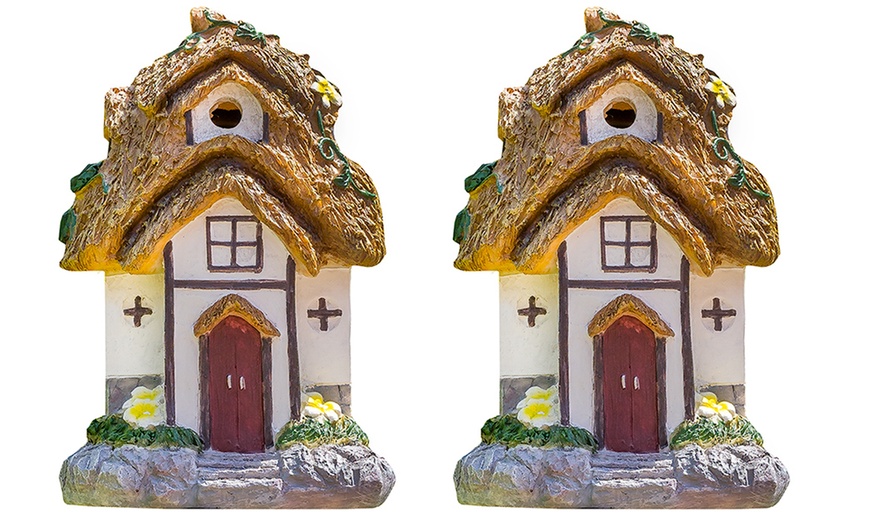 Image 5: One or Two Thatched Cottage Solar-Powered Fairy House Ornaments