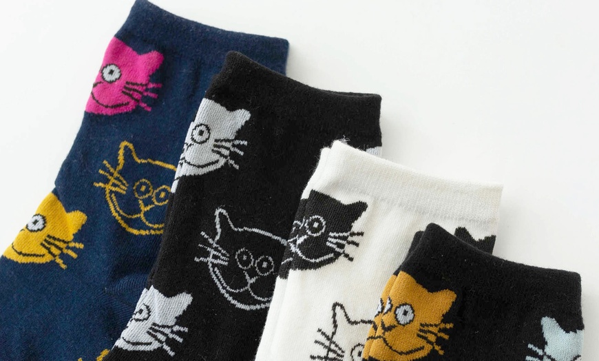 Image 6: 1, 4 oder 8 Paar Socken mit Katzen-Motiv