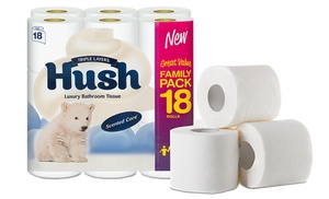 18, 36 or 72 Rolls of Hush Three-Ply White Toilet Tissue Paper