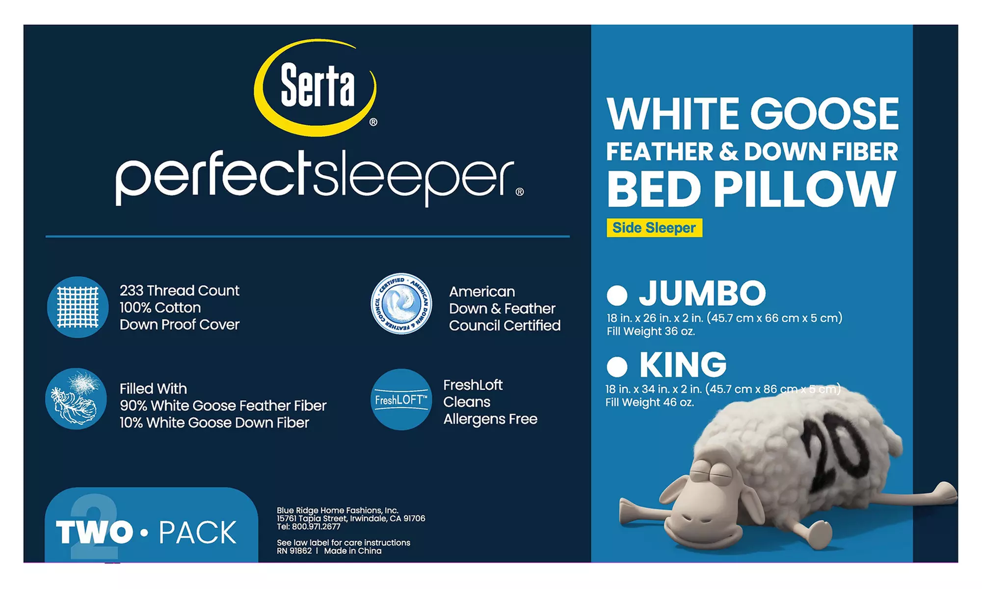 Serta Side-Sleeper White Goose Feather & Down Fiber Pillows (2-Pack) - Second Medium