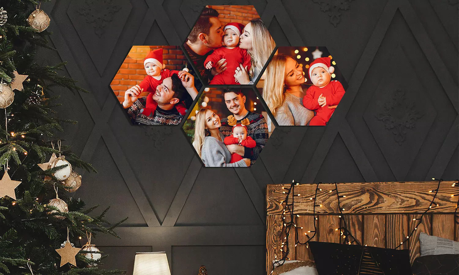 Personalisierbare Hexagon-Fotos als Set in verschiedenen Größen