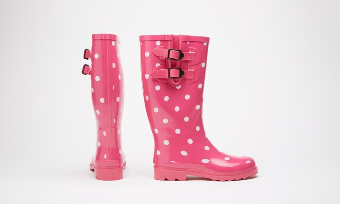 pink polka dot rain boots