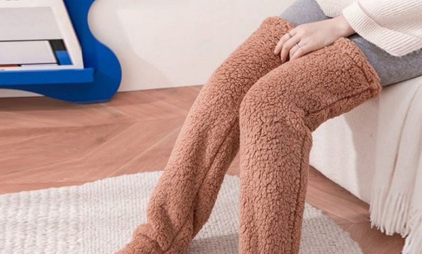 Image 5: Fluffy Thigh High Leg Warmer Socks