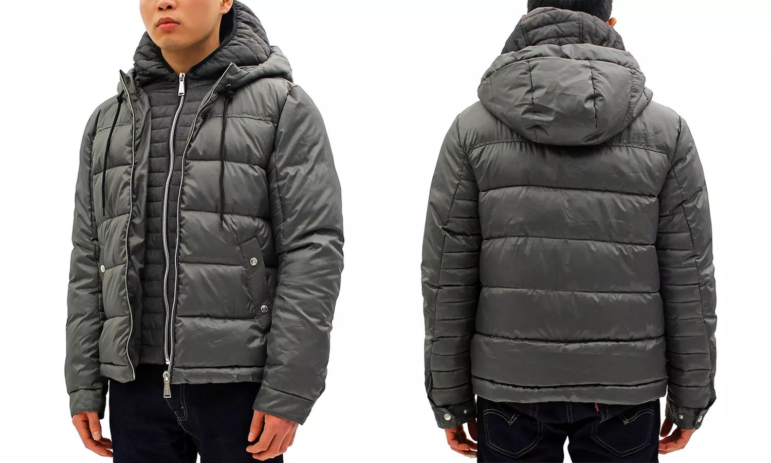 Seduka Men's Grey Heavy-Weight Down Parka with Inner Zipper Puffer - Second Medium