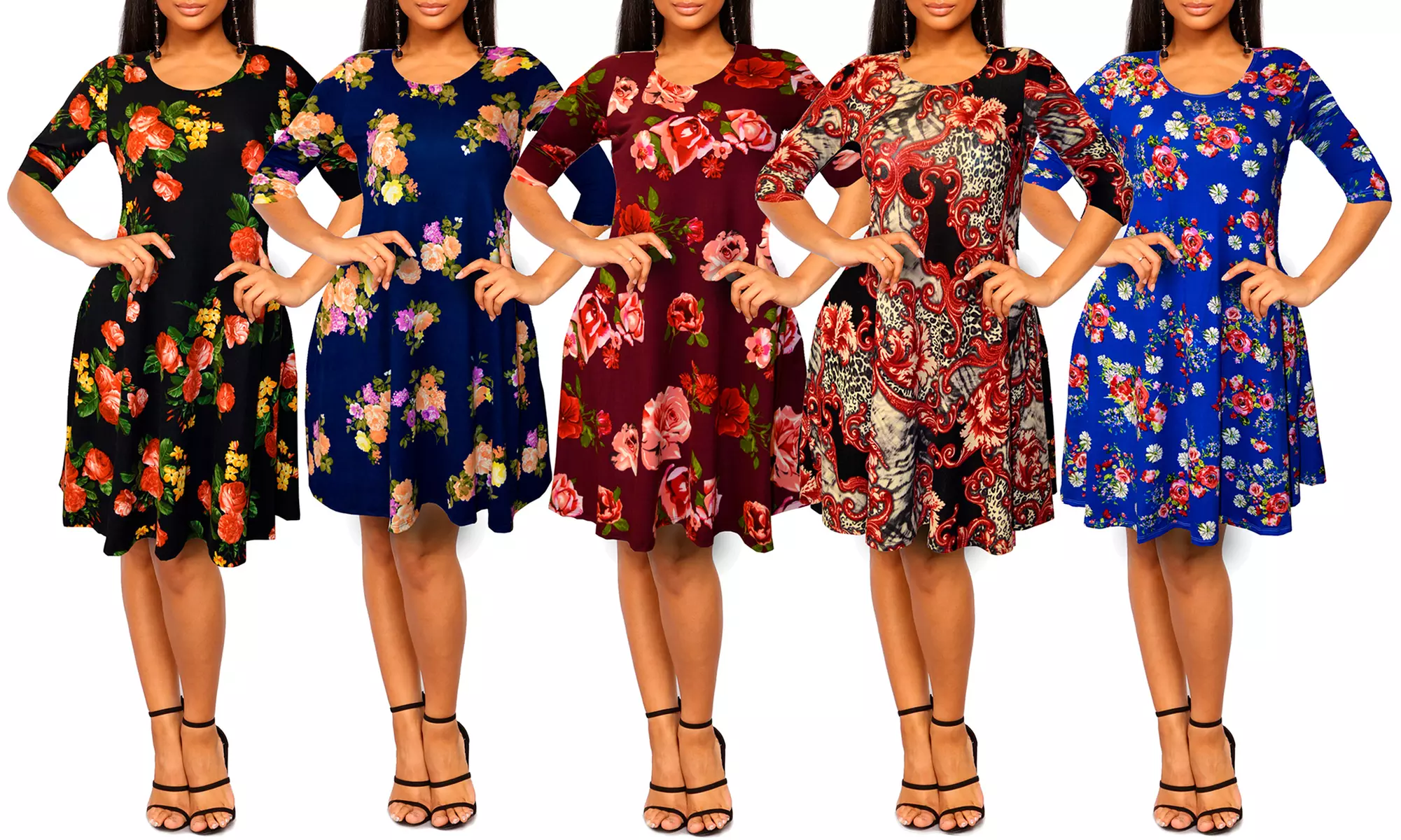 Women's T-Shirt Dress with Pockets - Primary Image