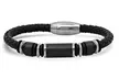 Steeltime Men's Genuine Black Leather Braided Bracelet with Stainless Steel Accents - Second Medium