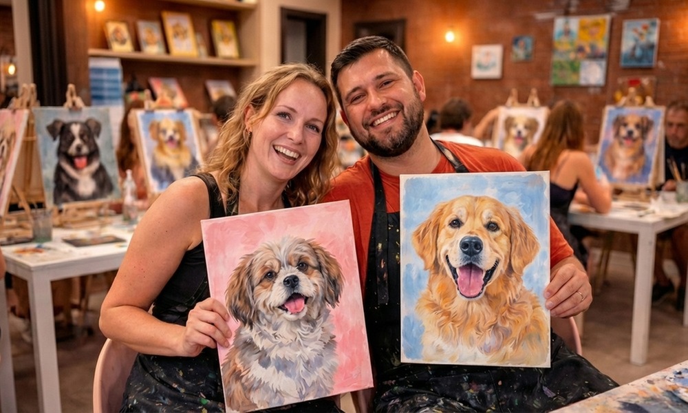 Pinta a tu mascota en lienzo con vino ilimitado y día a elegir para 1