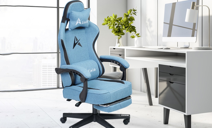 Image 4: Alivio Fabric Gaming Chair with Footrest