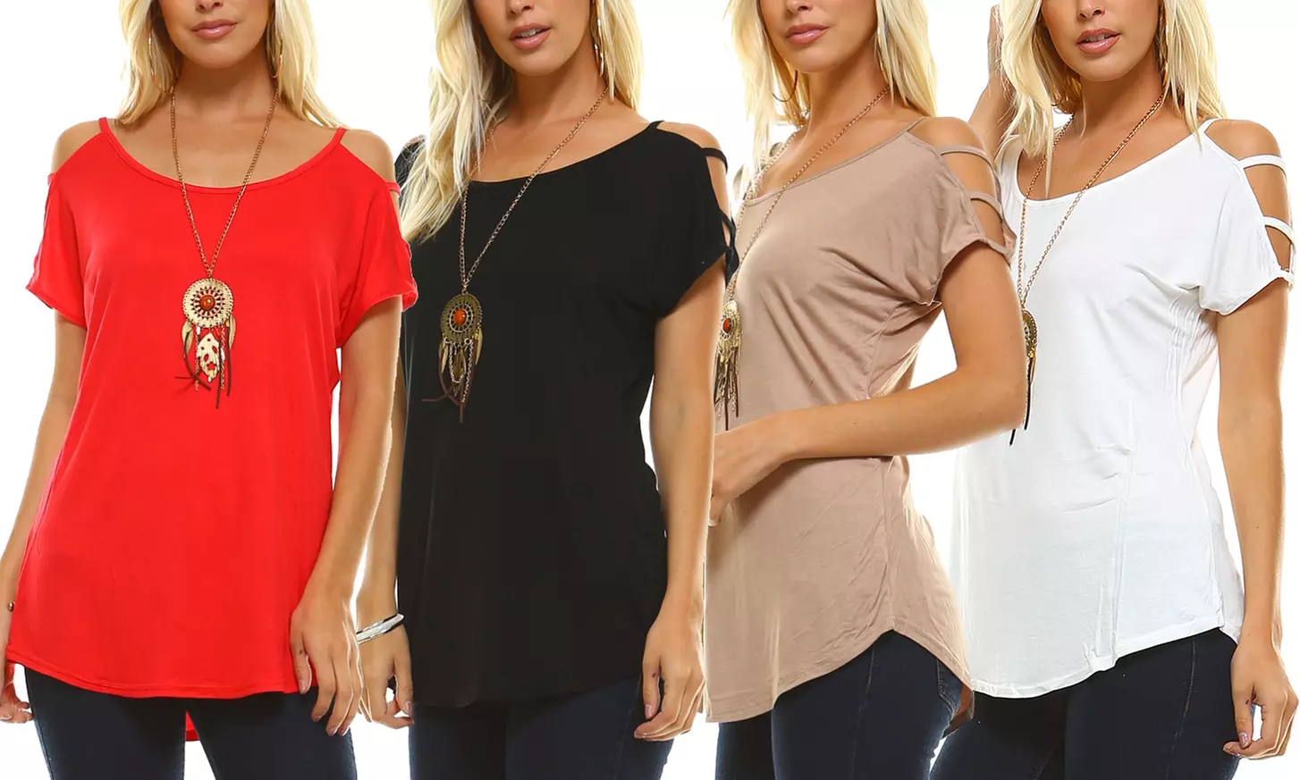 Isaac Liev Women's Triple Strap Cold Shoulder Scoop-Neck Top - Primary Image