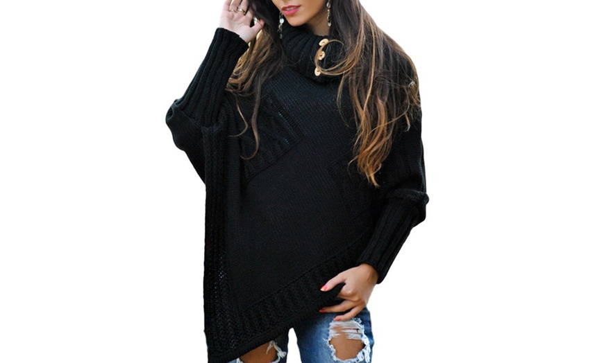 Image 2: Chunky Cable Knit Poncho 