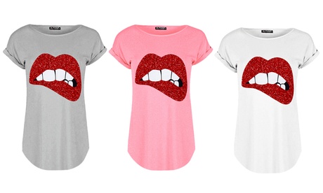 T-shirt imprimé lèvres scintillantes Oops