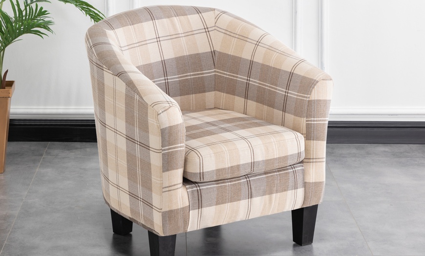 Image 7: Wide Upholstered Linen Fabric Tub Chair