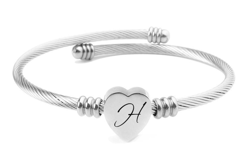 Image 9: Heart Cable Initial Bracelet