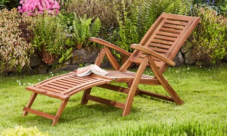 Sedia a sdraio pieghevole e tavolino in legno di acacia