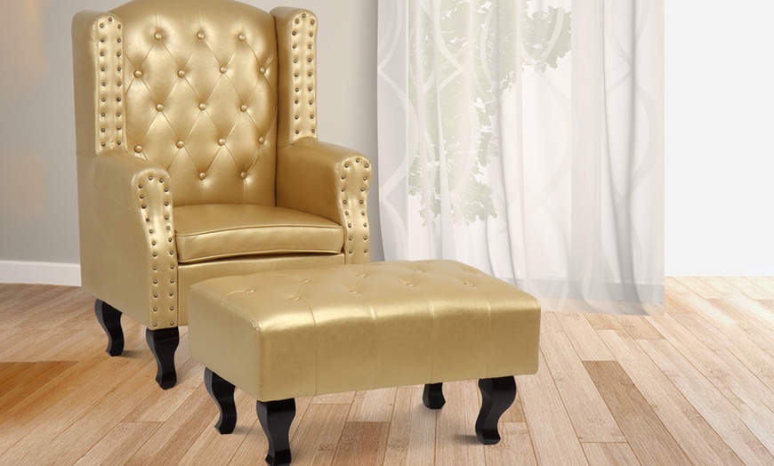 Image 8: Faux Leather Armchair and Footstool 