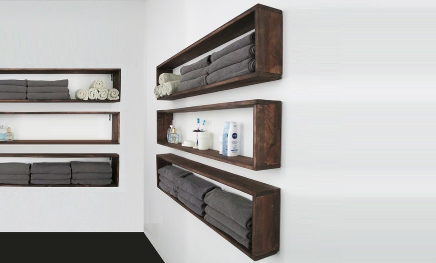 Image 1: Solid Wood Floating Bookshelves