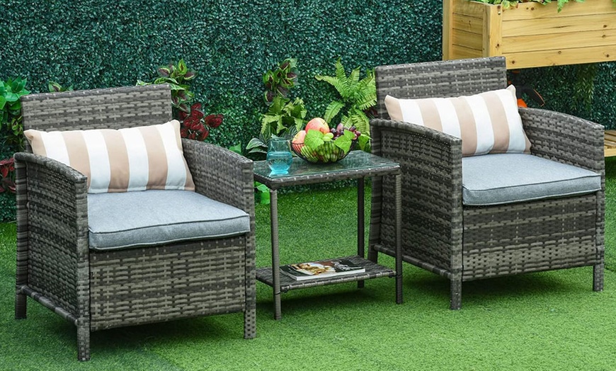 Image 1: Outsunny Rattan-Effect Bistro Furniture Set