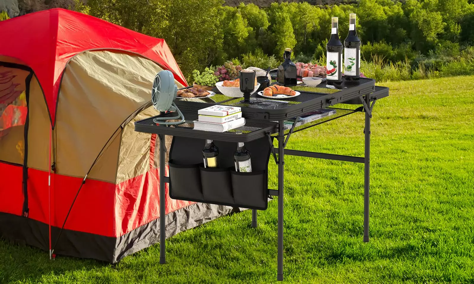 LakeForest Foldable Camping Table Aluminum Picnic Table Collapsible Grill Stand