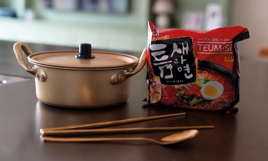 Image 4: Treat Factory Korean Ramen Set with Golden Chopsticks, Spoon and Pot