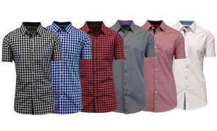 Men's Short Sleeve Plaid or Solid Button Down Shirts