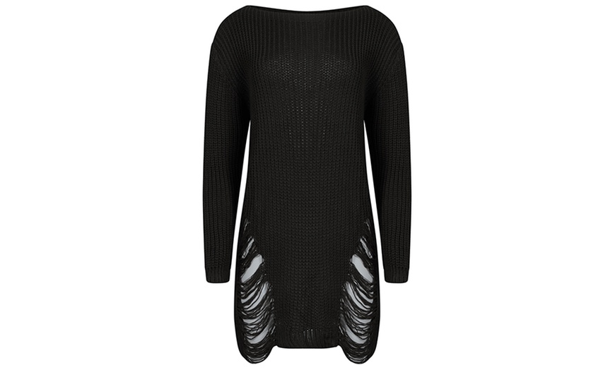 Image 3: Women's Oversized Ripped Jumper 