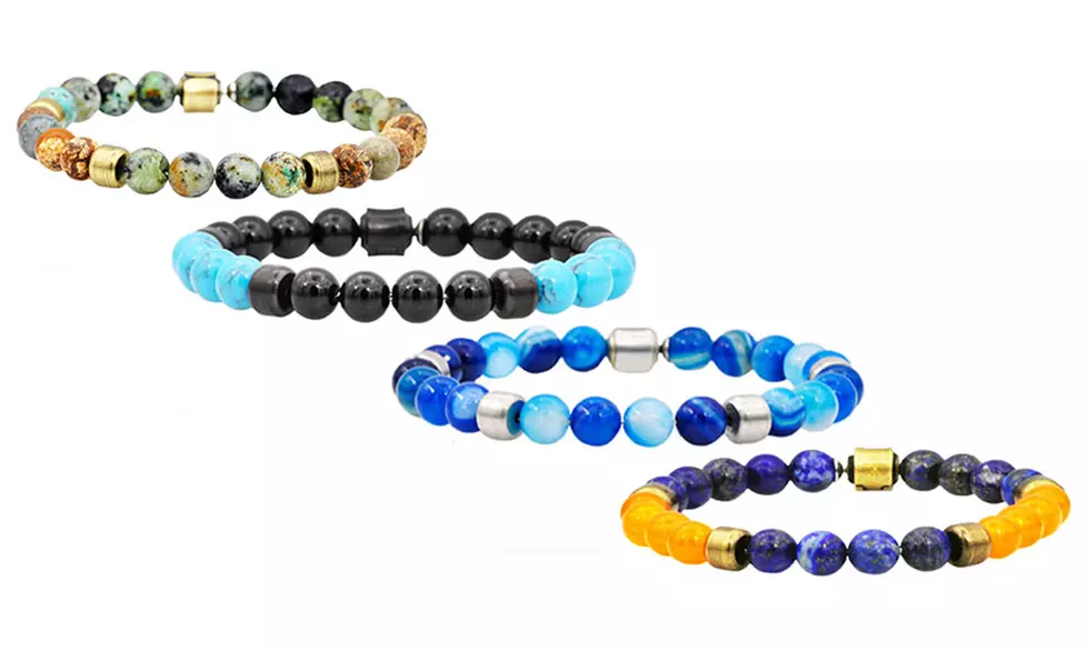 Men's Genuine Gemstone Beaded Bracelets with Hidden Clasp
 - Primary Image