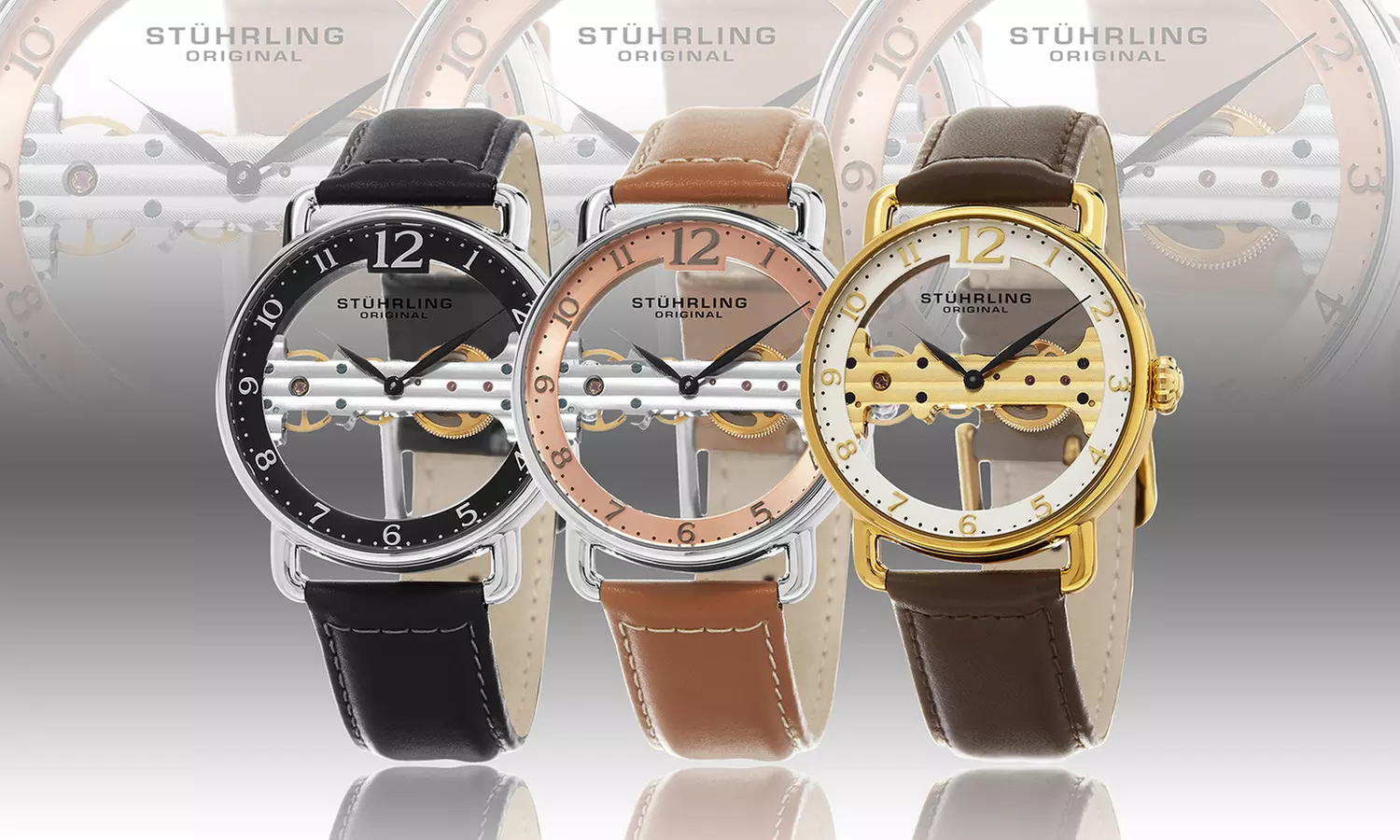 Stuhrling Men's Mechanical Skeletonized Bridge Dress Watch Collection - Primary Image