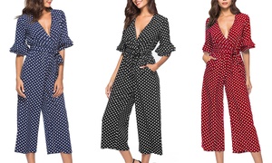 Mid Sleeve Polka Dot Jumpsuit