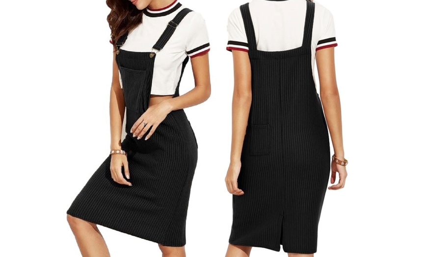 Image 3: Women's Ribbed Dungaree Dress