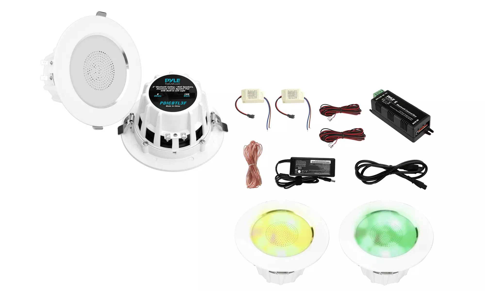 Pyle Bluetooth Wall/Ceiling Speaker Pair with LED Lights - Primary Image
