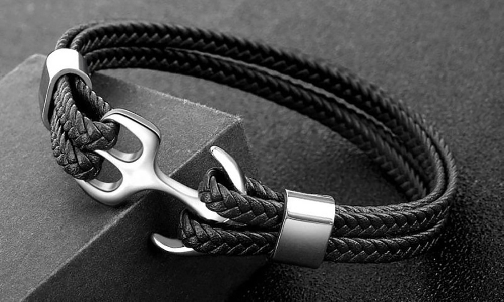 1x oder 2x Leder-Armband mit Anker-Motiv für Herren