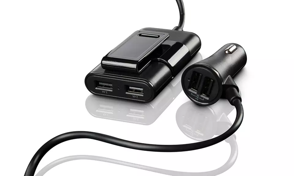 1 0 2 cargadores para coche con 4 USB con extension para asiento trasero - Primary Image
