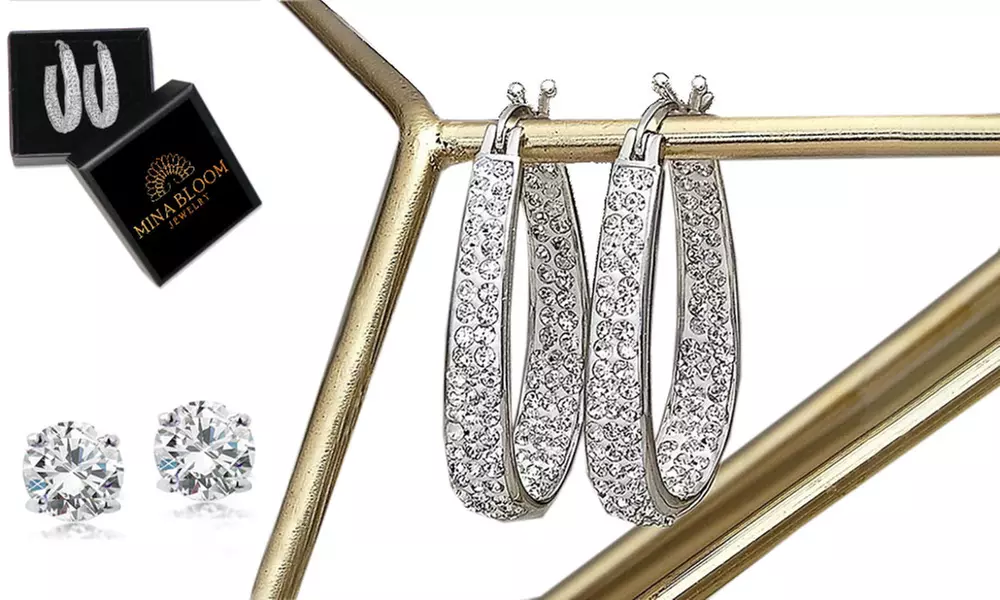 White Inside Out Hoops with Free 2.00 CT Studs made with Swarovski Elements by Mina Bloom - Primary Image