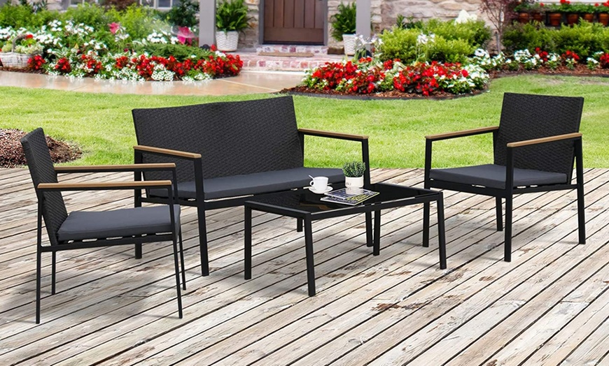 Image 1: Outsunny Four-Piece Rattan-Effect Garden Furniture Set