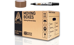 Aspect Large Moving Boxes with Lids, Handles, Tape & Marker - 47 Litres Aspect Large Moving Boxes with Lids, Handles, Tape & Marker - 47 Litres