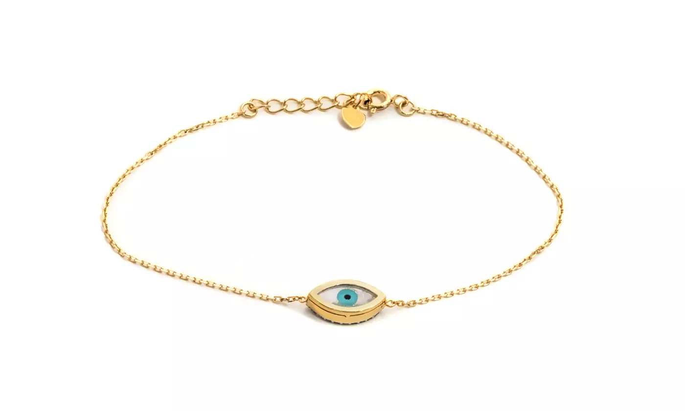 Evil Eye Bracelet with Swarovski Elements Crystals in 18K Gold Plated Sterling Silver - Primary Image