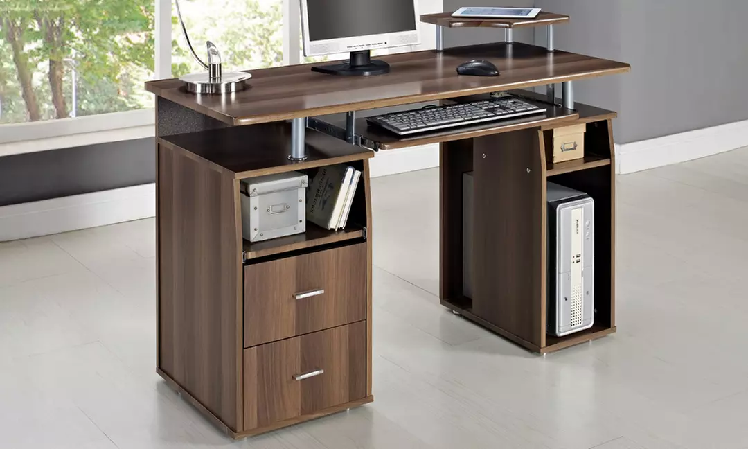 Computertisch in Schwarz oder Walnuss - Primary Image