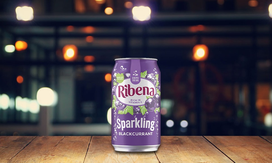 Image 3: 24 Cans of Ribena Blackcurrant Sparkling Juice Drinks 330ml