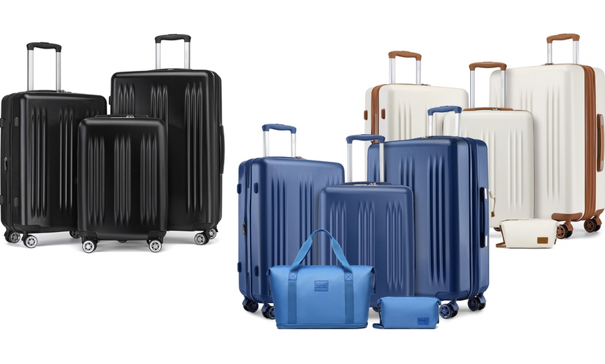 Image 1: Five-Piece Striped Expandable ABS+PC 20", 24'' and 28'' Suitcase 